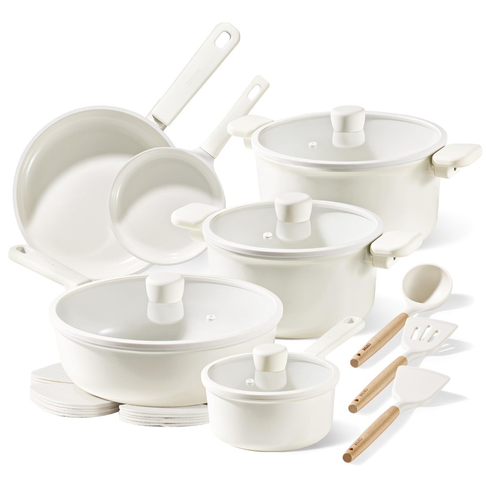 18Pcs Nonstick Ceramic Cookware Set PFAS PFOA Free Cream White Pots Pans