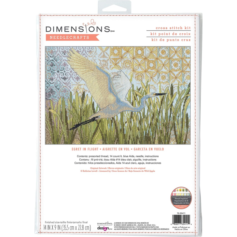 7035411 Egret Flight Counted Cross Stitch Kit Beginners 14 x 9 14 Cnt Light Blue