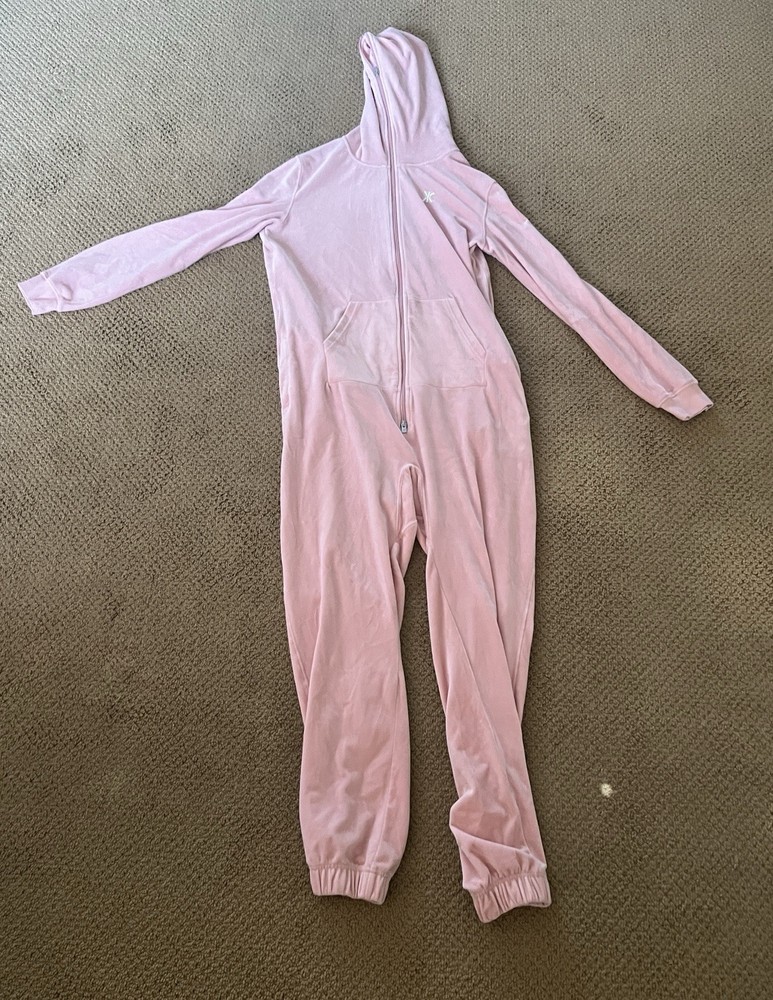 One piece Pink Velvet Long Sleeve One Piece Pajama Unisex Zip Up Jumpsuit Size S