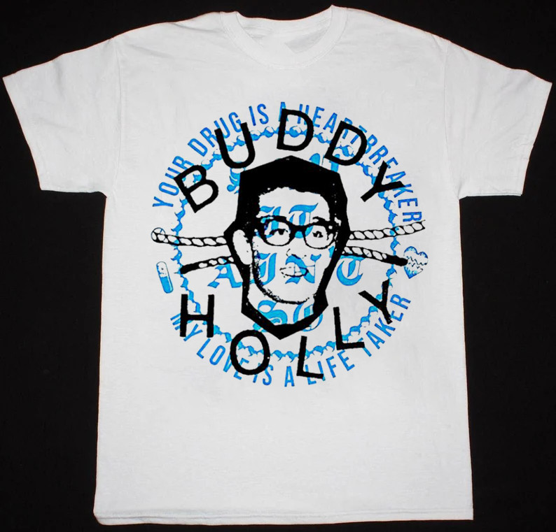 Rare! Buddy Holly Weezer White Short Tee Shirt All Size S to 5XL