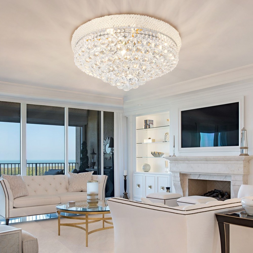 23.6inch 5-Lights Crystal Chandelier Flush Mount Light Fixture LED Ceiling Lamps