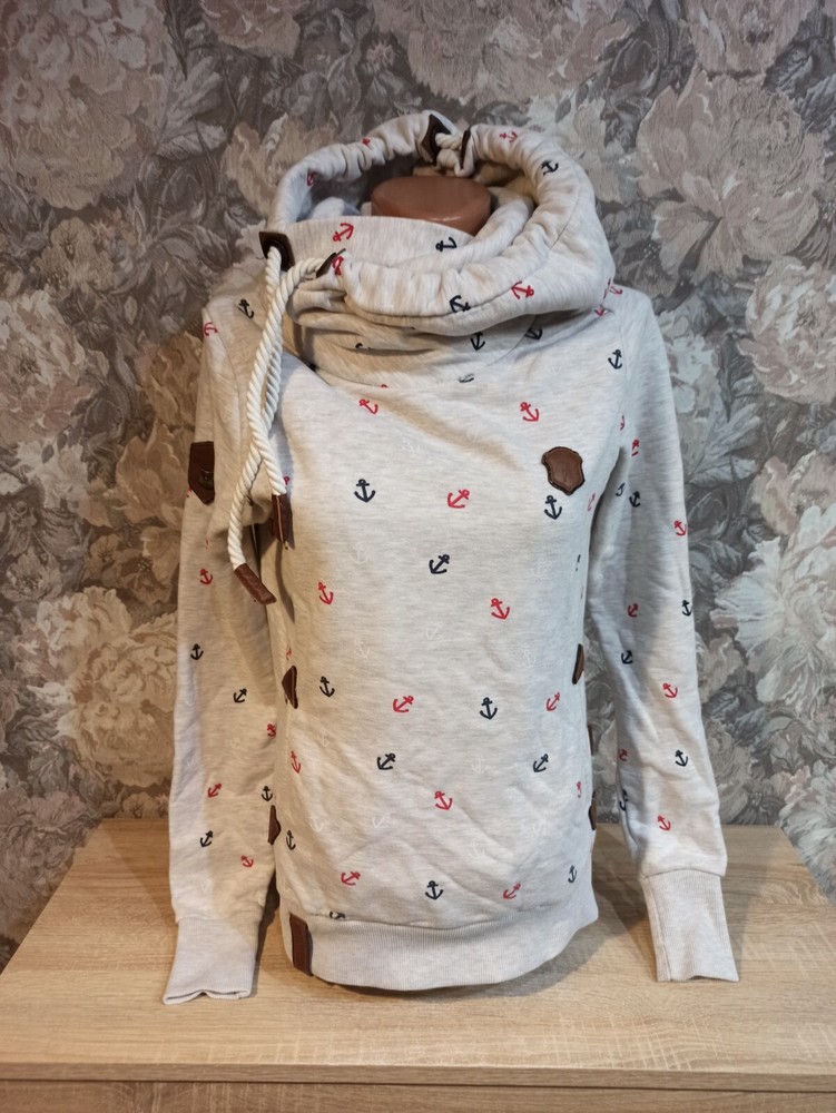 Naketano women's   hoodie  size S beige multi color hooded anchors