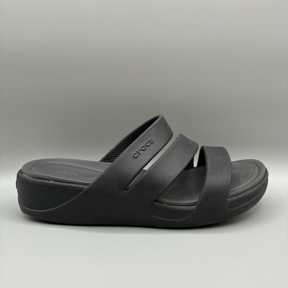 Crocs Getaway Strappy Sandals for Women Size 7 Black Slip-On Flip Flops