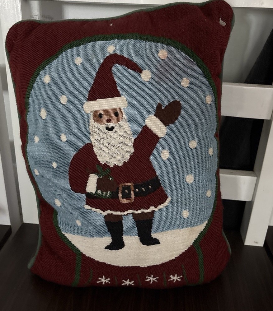 Vintage Santa Snow Globe Tapestry Holiday Pillow 16x12 Christmas Decor-image