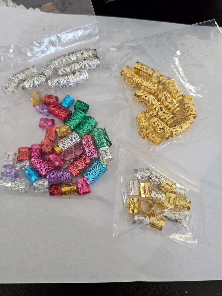 Set of 3 Pack of Dreadlocks Beads Hair Braid Rings (Gold & Silver)