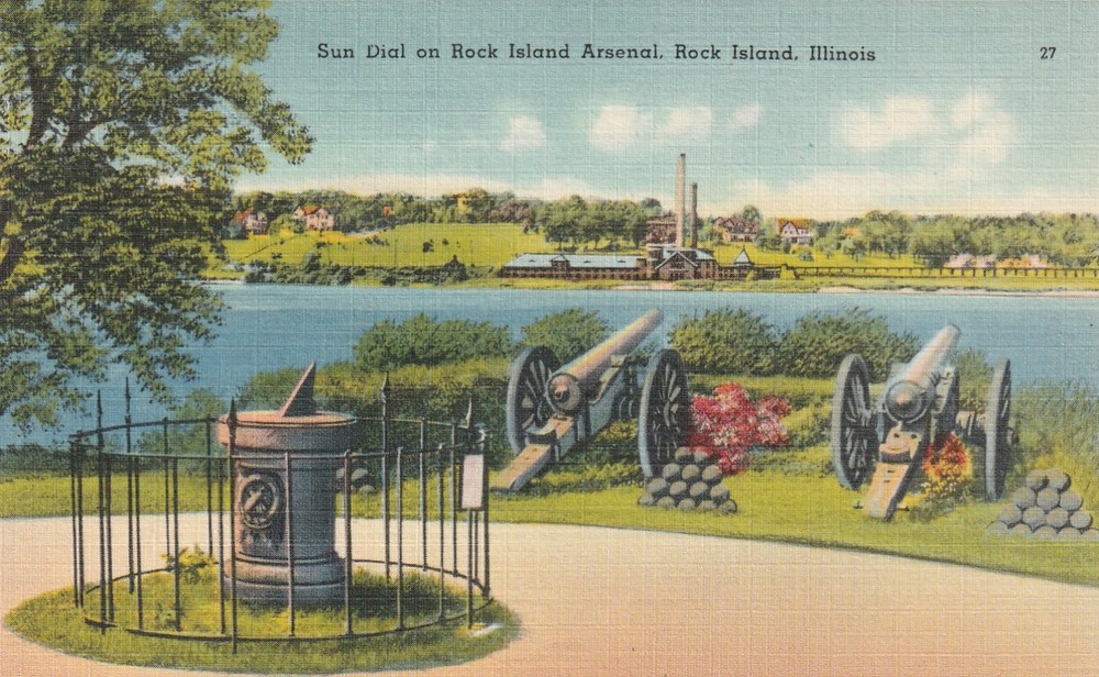 Rock Island IL-Illinois, Sundial Rock Island Arsenal, Antique Vintage Postcard