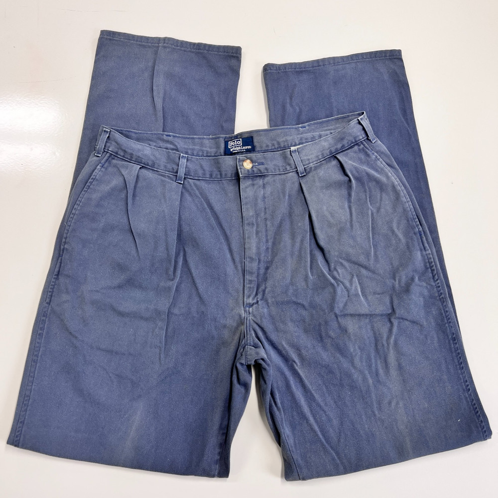Vintage 90s Polo Ralph Lauren Pleated Pants 38x36 Blue Made in Usa