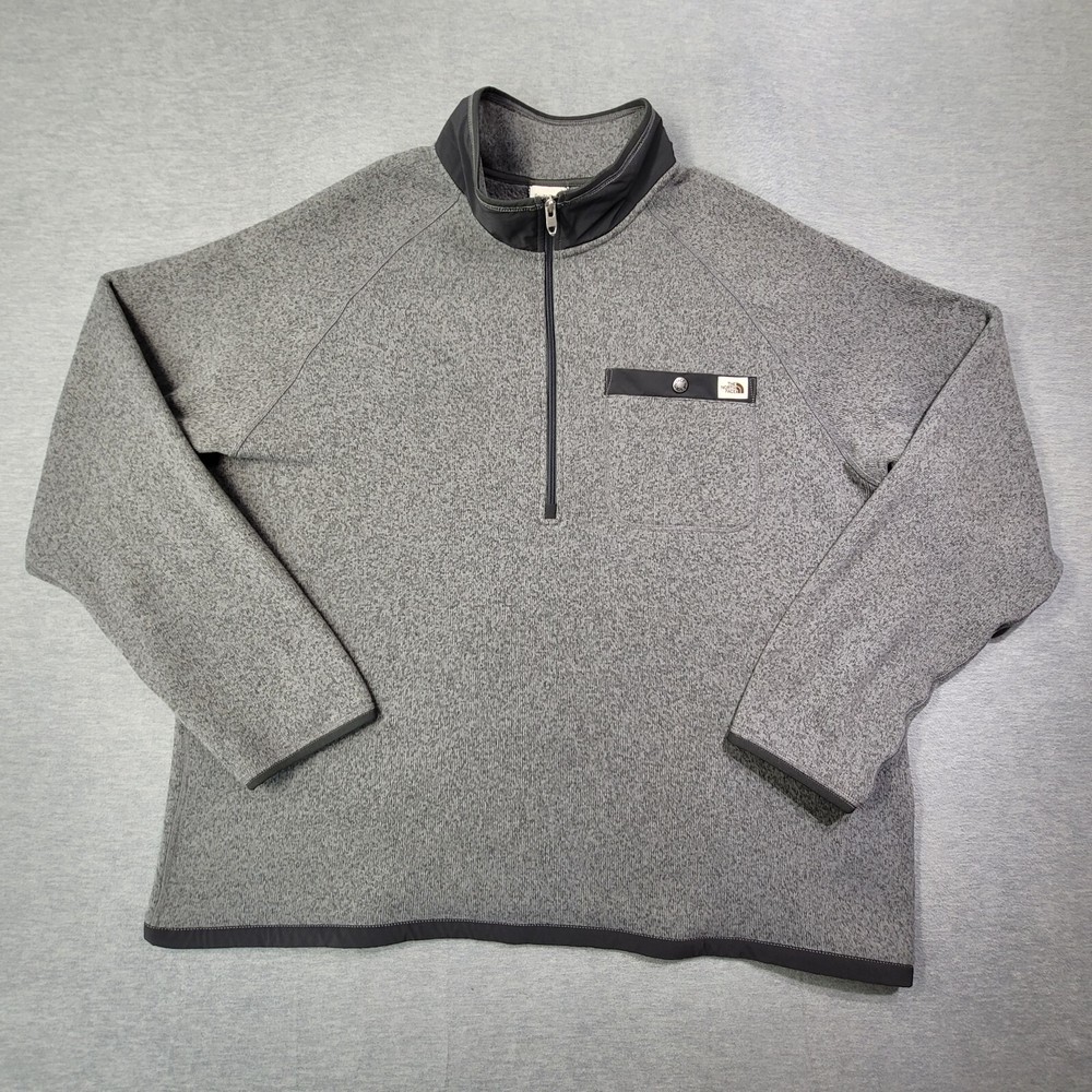 The North Face Men's 2XL Gray 1/2 Zip Fleece Mock Neck Stretch Logo Sweater