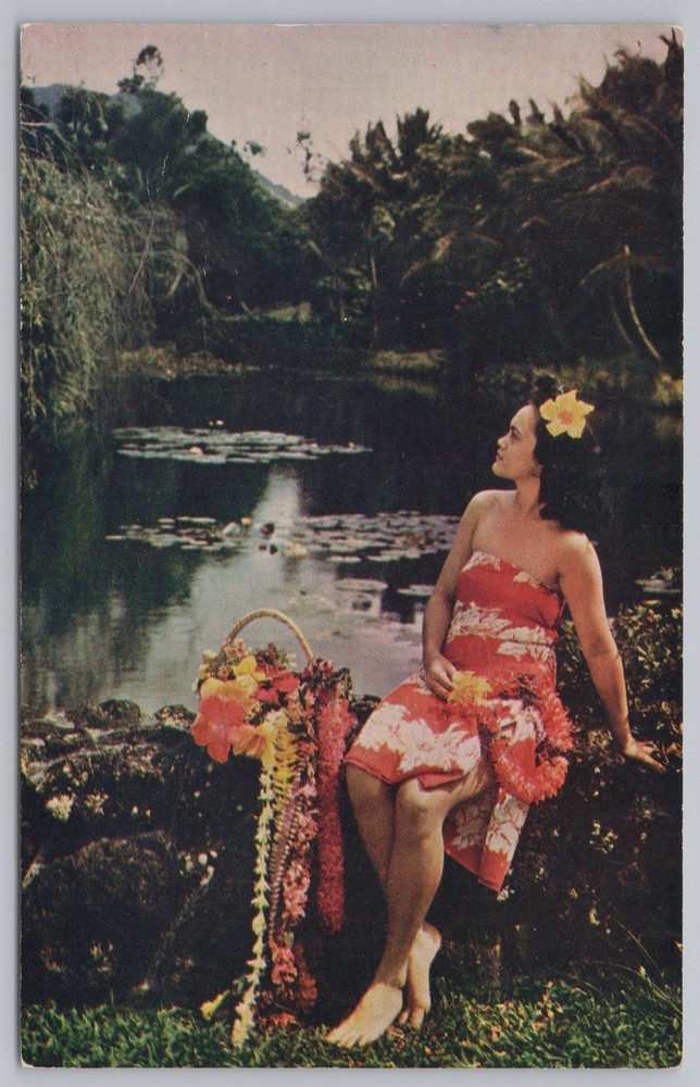 State View~Island Girl By Lake~Vintage Postcard