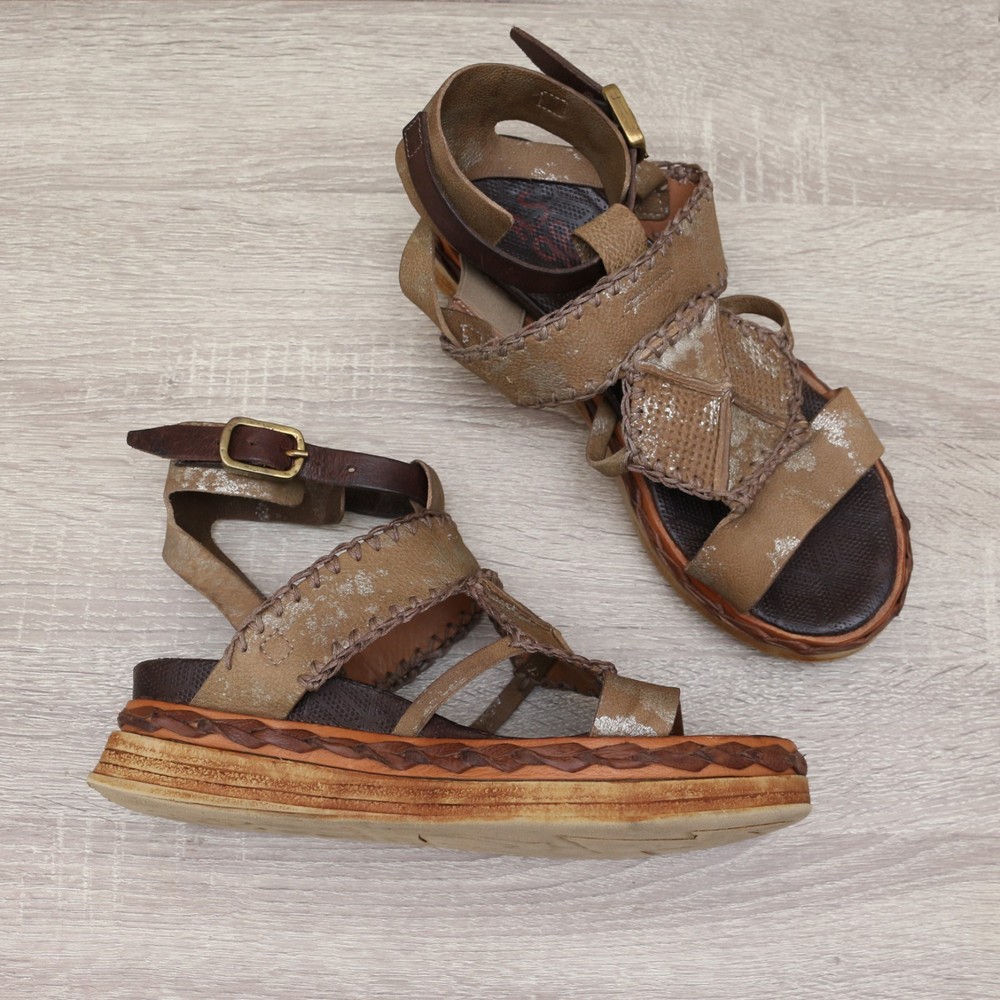 A.S.98 Lagos Women's Brown Gold Leather Platform Sandals EU 39, US 8.5-9, UK 6