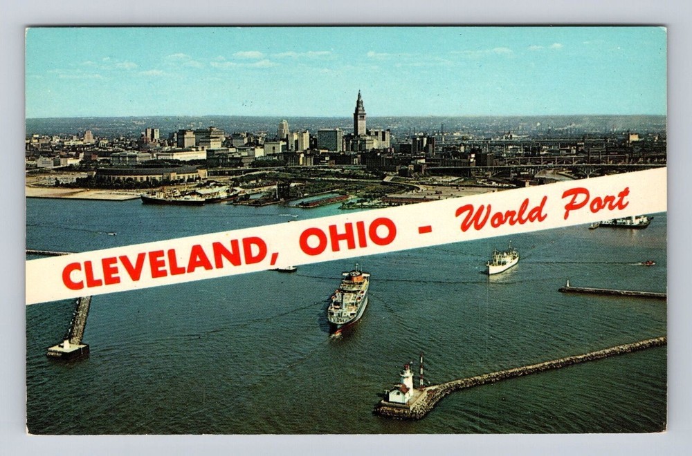 Cleveland OH-Ohio, Aerial Banner General Greetings, Antique, Vintage Postcard