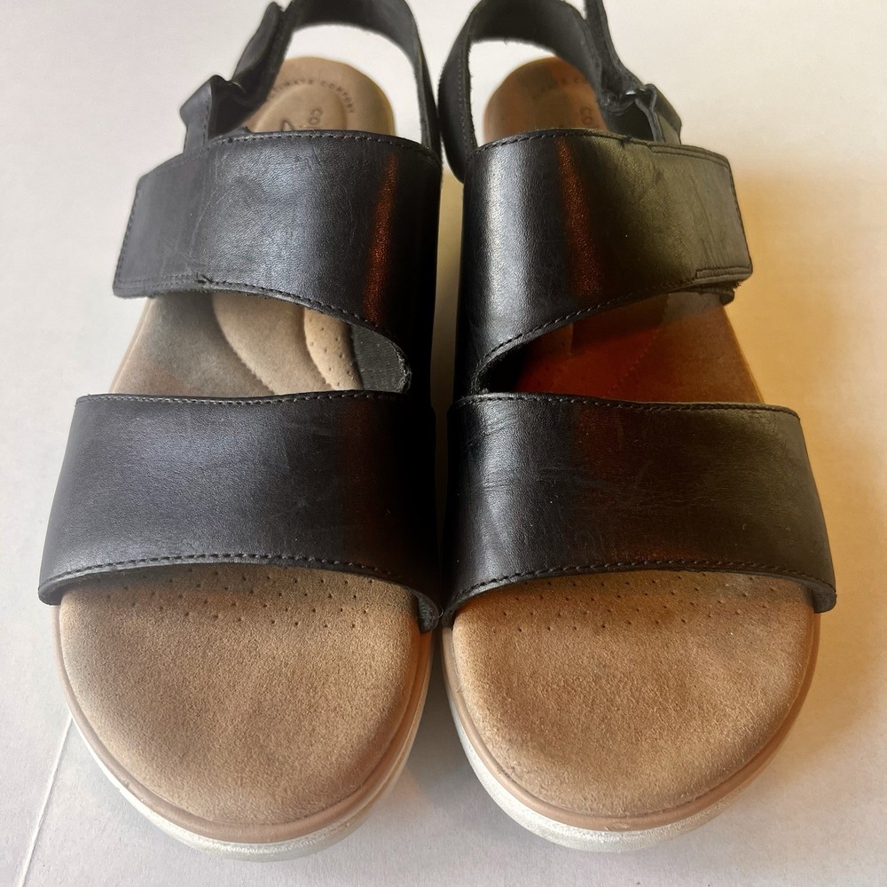 Clarks Womens Black Leather Strappy Slingback Sandals Size 10M