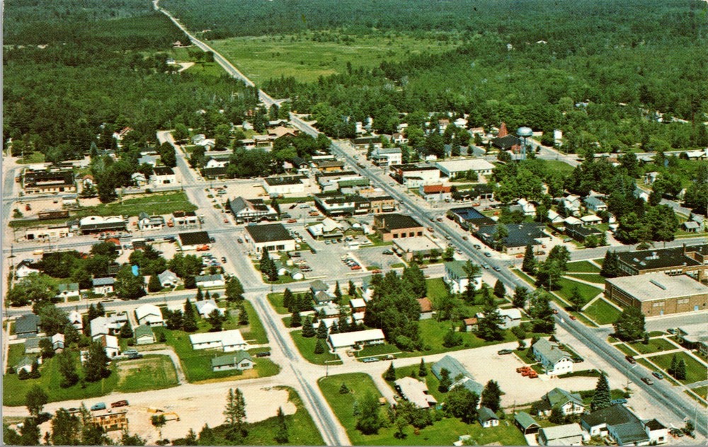 Aerial View Business District Roscommon Michigan Vintage Postcard