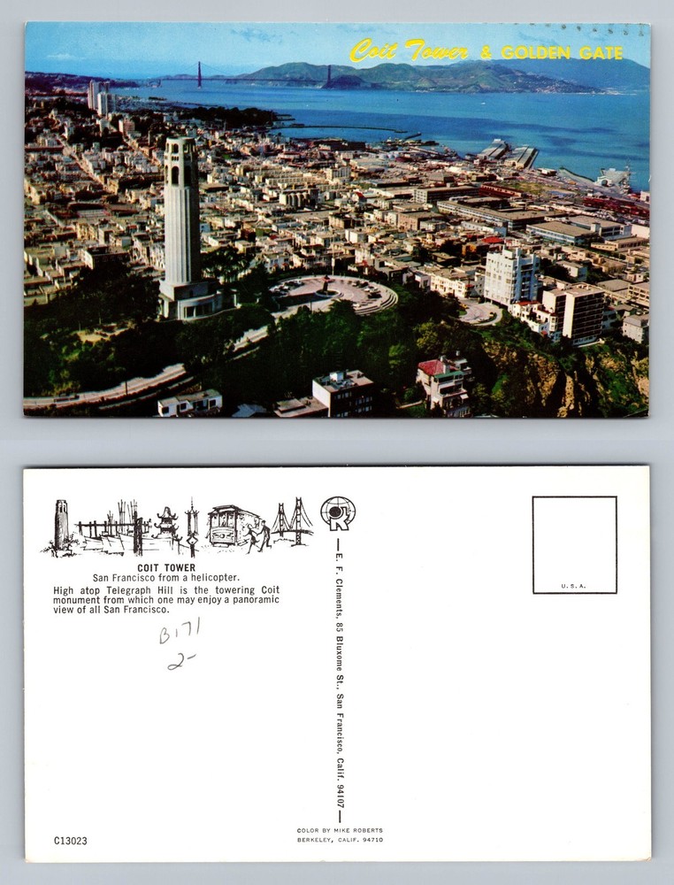 San Francisco, CA-California, Coit Tower Golden Gate Aerial Vintage Postcard