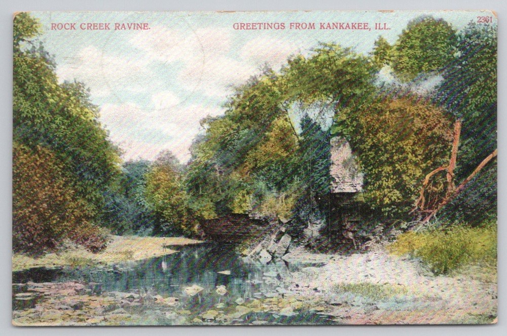 Rock Creek Ravine Kankakee, IL Vintage 1907 Postcard Undivided Back German