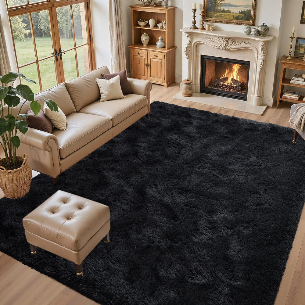 5x7 Black Shag Area Rug Non-Slip Plush Soft Carpet for Living Room Bedroom