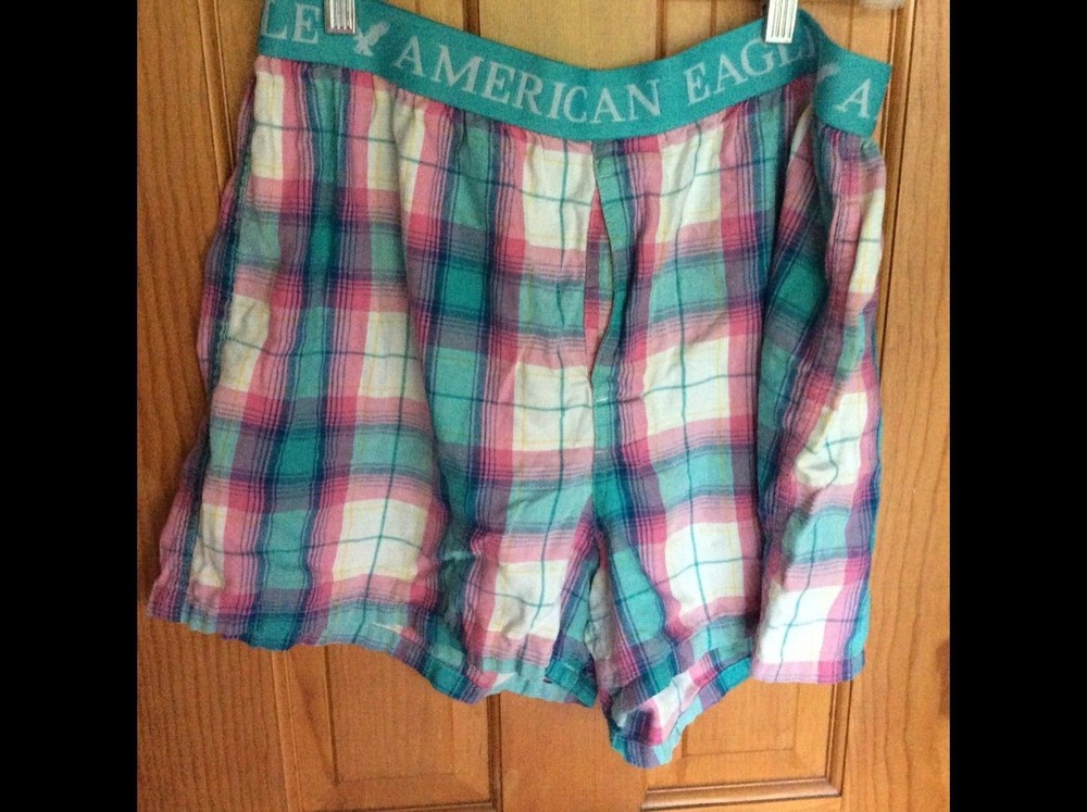 Women's American Eagle pink & Teal Plaid Comfort Shorts Size Large