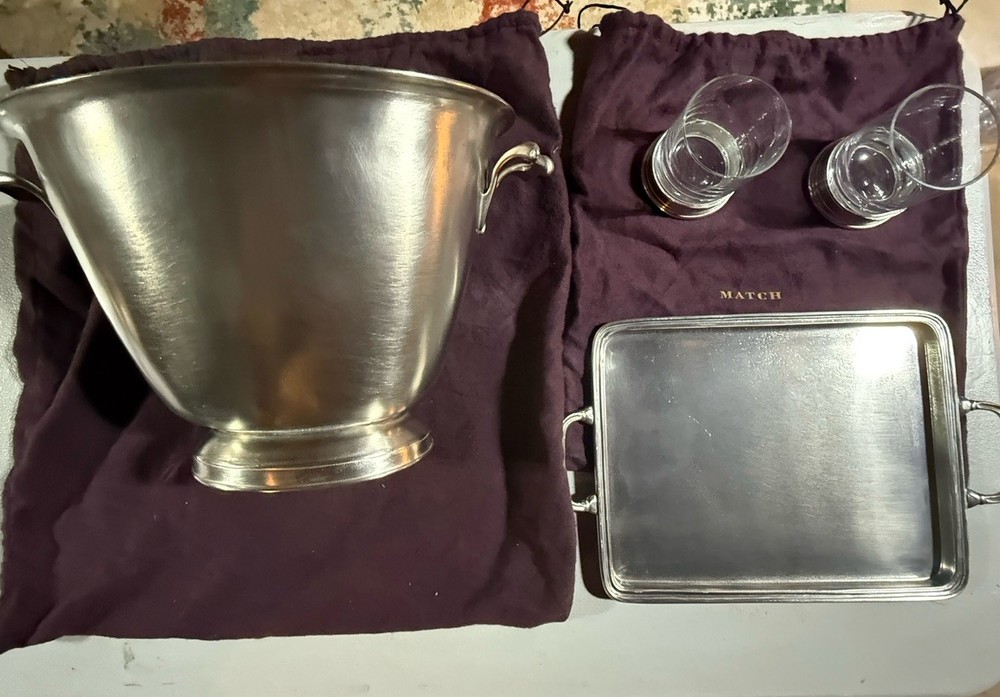 Pewter Italy Champagne Bucket Glasses with Matching Medium Platter
