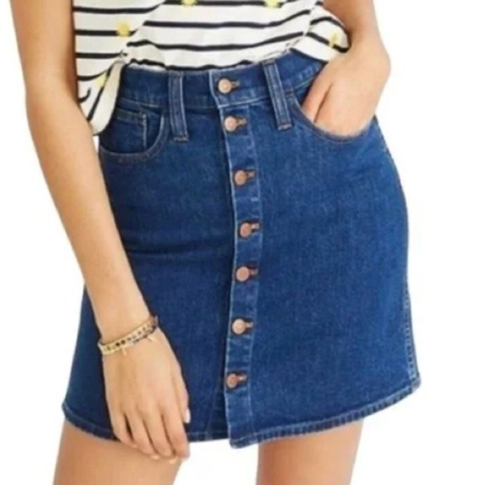 Madewell Womens Annetta Stretch Denim Mini Skirt Button Front Straight Fit Size 32