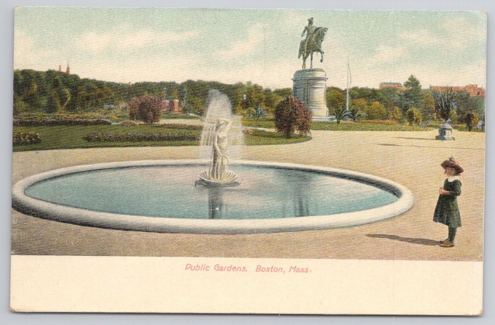 Vintage Postcard Boston Public Garden Fountain George Washington Statue c1910