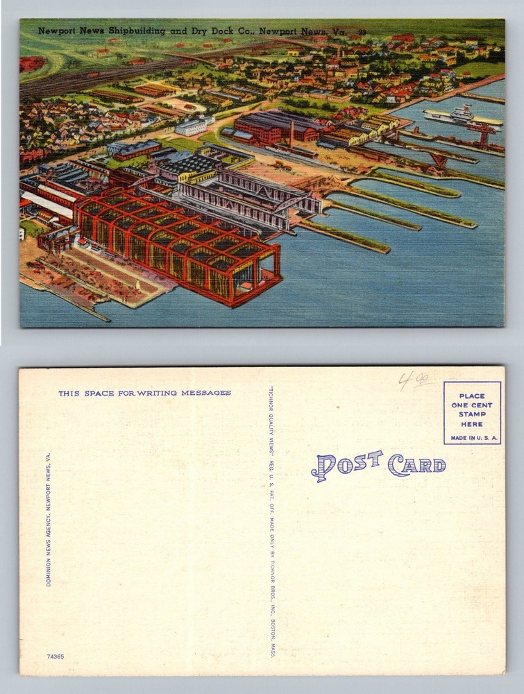 Newport News, VA-Virginia Shipbuilding and Dry Dock Aerial View Vintage Postcard
