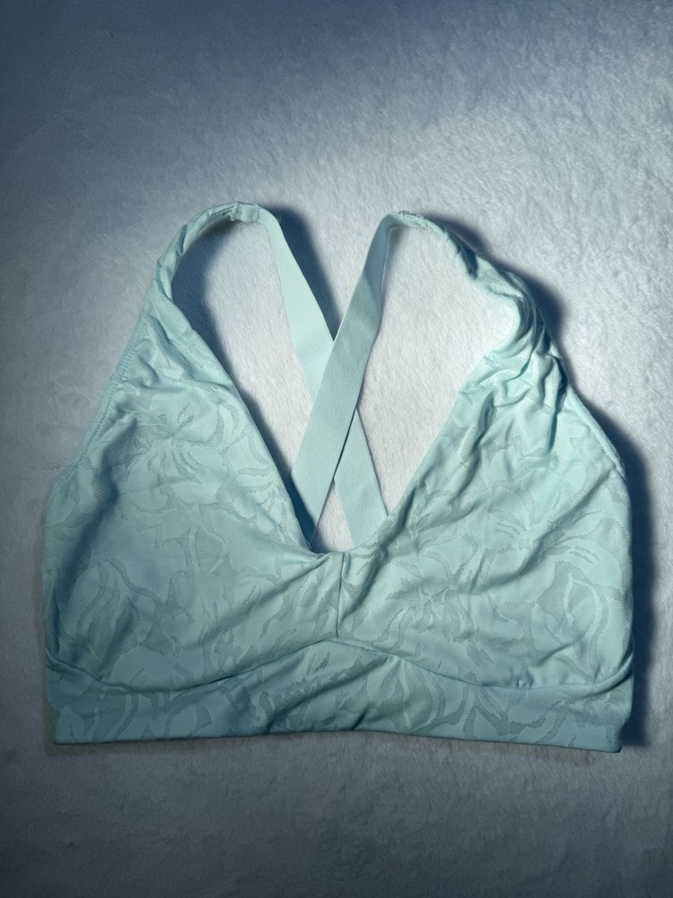 Jockey Sport Medium Support Wireless Sports Bra Light Blue Floral Crossback S