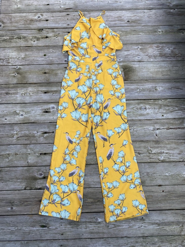 Varun Bahl Anthropologie Women’s Jumpsuit Size 2 Floral Bird Print Sleeveless