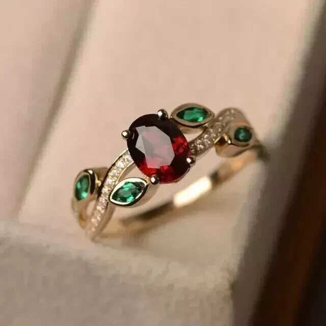 2CT Oval Cut Lab Created Red Ruby Women's Engagement Ring 14k Yellow Gold Plated