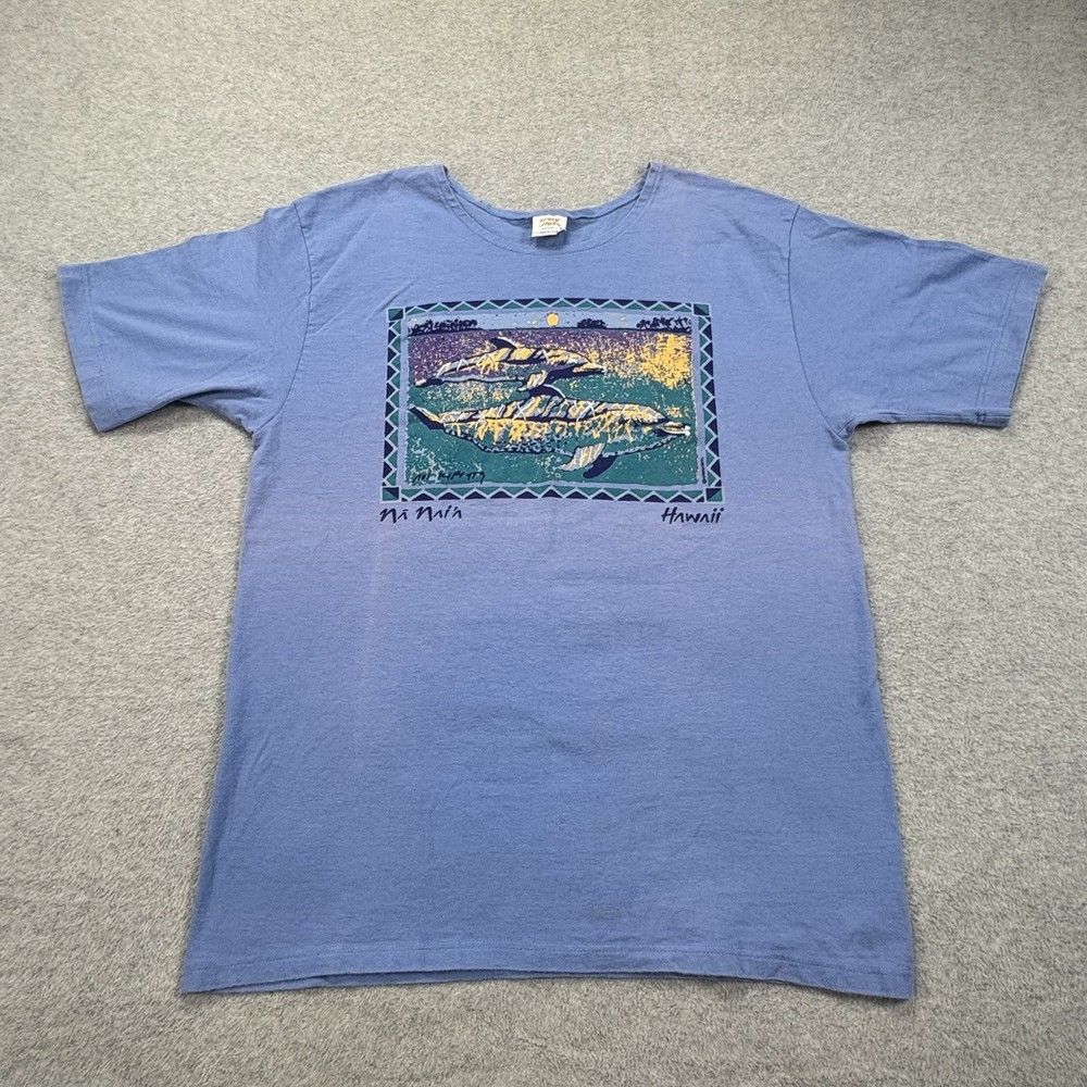Vtg Crazy Shirts Hawaii Dolphin Graphic Tee Men’s Medium Blue USA Made