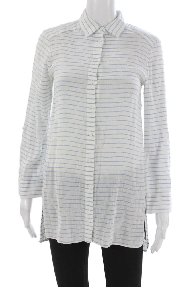 Alice + Olivia Women Tunic Button-Up Linen Striped White 3/4 Sleeve Size SFree Shipping in US $100+ Orders | $6.95 Orders Below