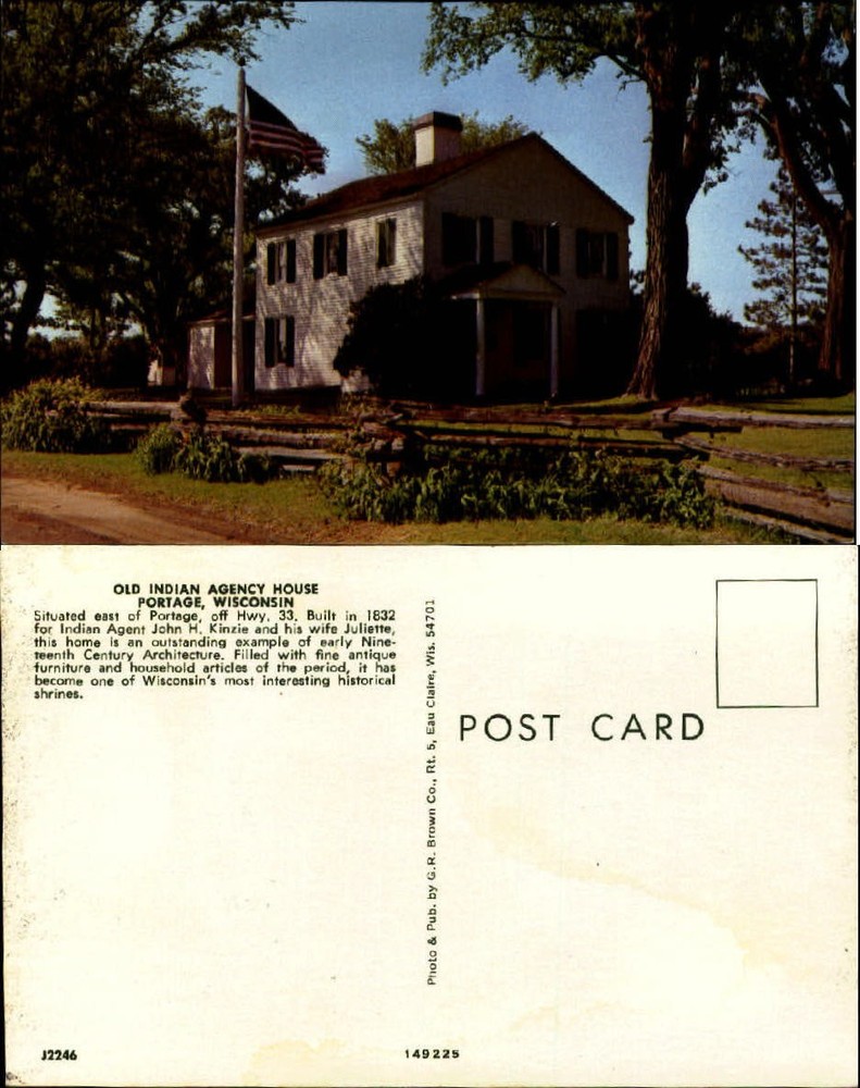 Old Indian Agency House Portage Wisconsin WI chrome unused vintage postcard