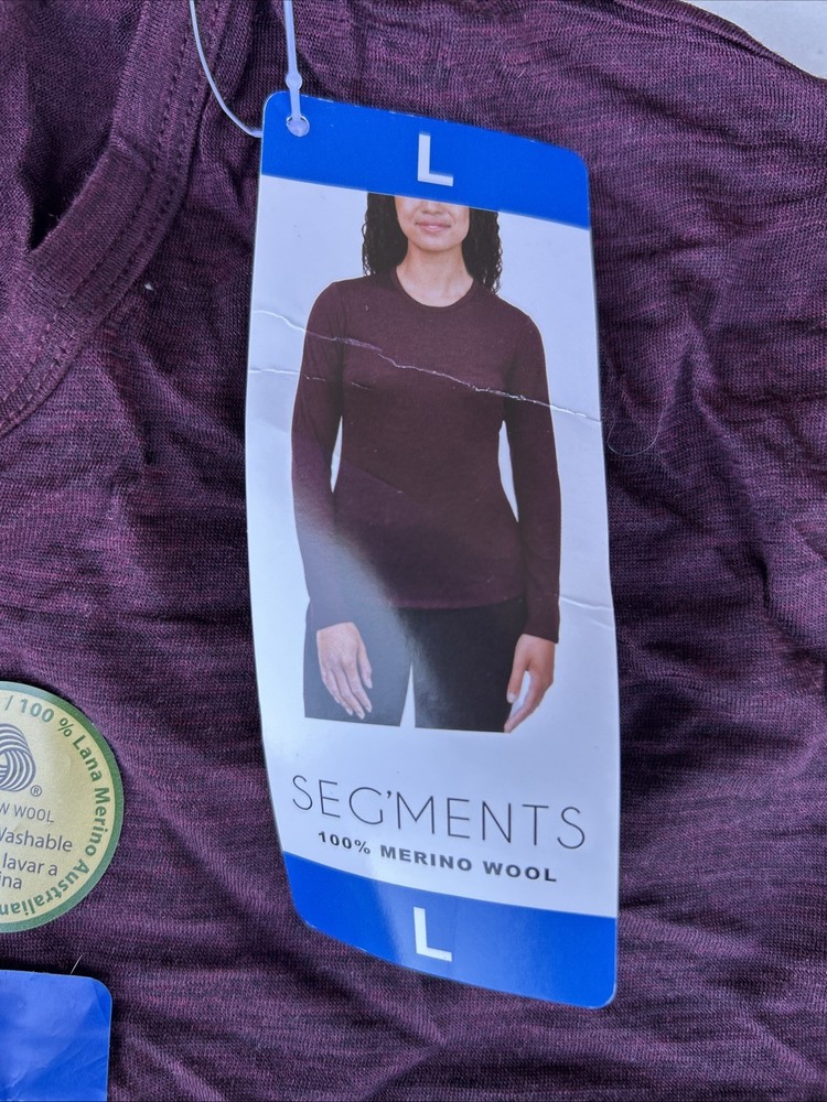 Women's Segments 100% Merino Wool Long Sleeve Base Layer Top Tee Large (p)