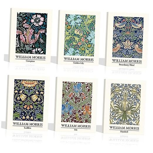 William Morris Framed Canvas Botanical Wall Art Color01-6*12X16 inch(Framed)