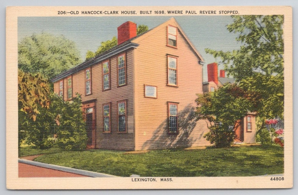 Old Hancock-Clark House Lexington MA Paul Revere Linen Postcard