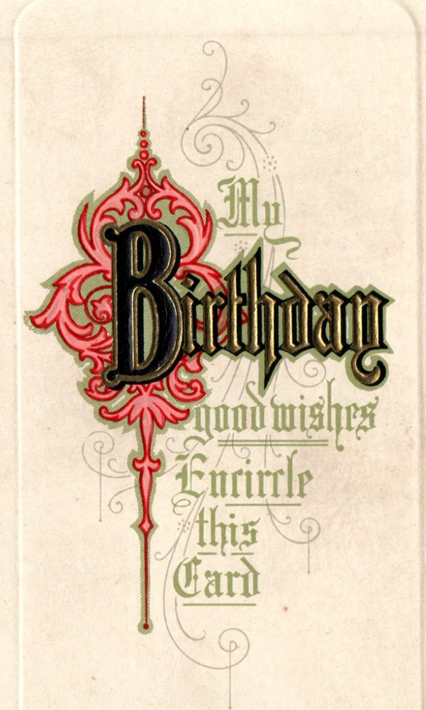 Vintage - Lovely Art Nouveau Gilt Lettering Embossed Birthday - Postcard - P12