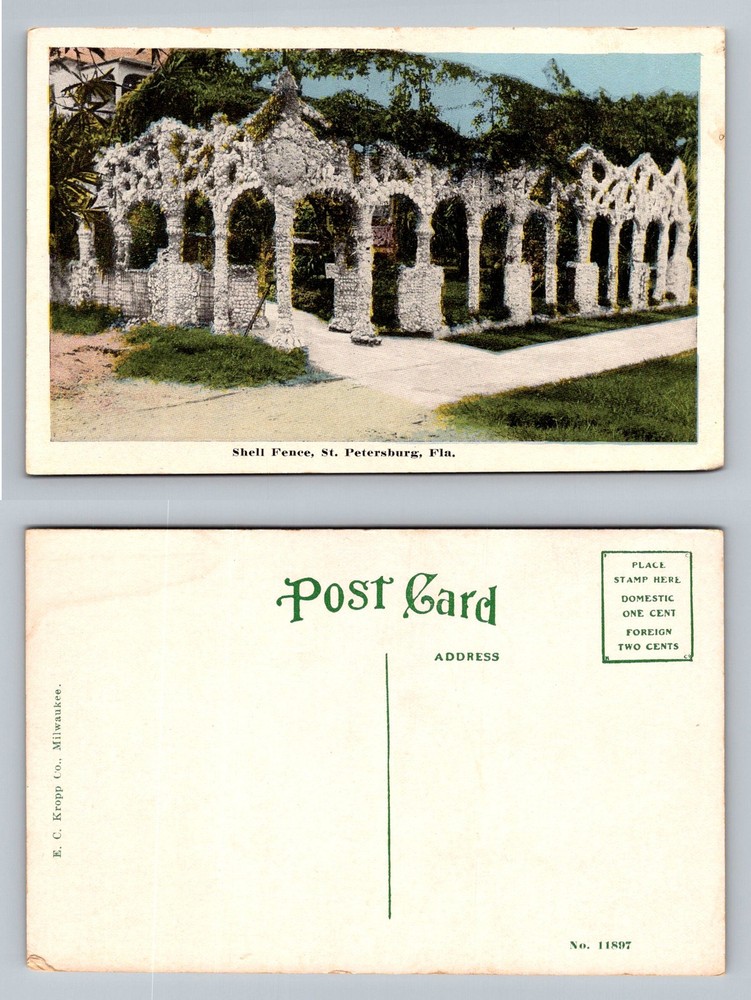 St Petersburg, FL-Florida, The Shell Fence Ornamental Walkway Vintage Postcard