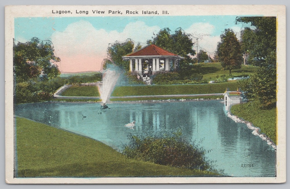 State View~Lagoon @ Long View Park Rock Island Illinois~Vintage Postcard