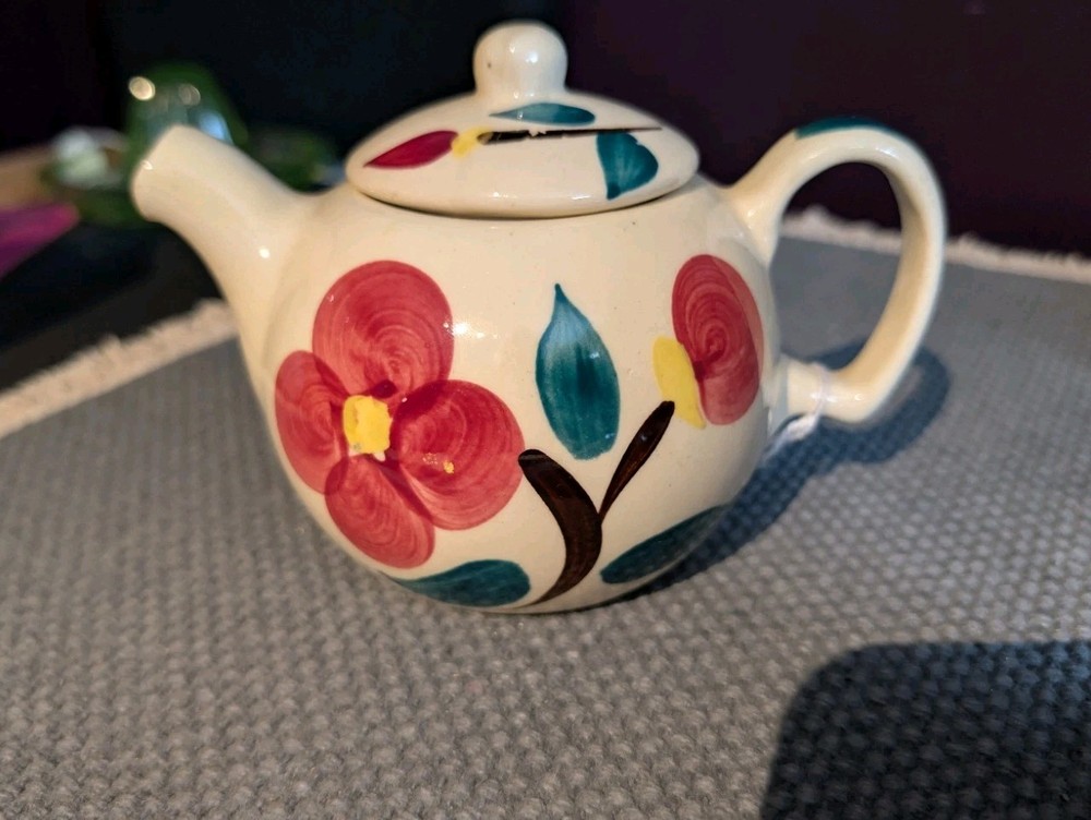 Vintage Mid-Century Purinton Hand-Painted Art Pottery Floral Teapot