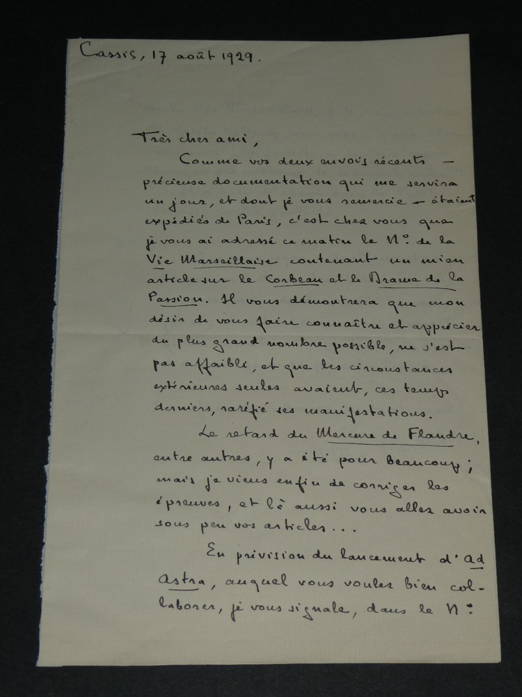 Théo Varlet - Poet - SIGNED AUTOGRAPH LETTER To Armand GODOY - 1929