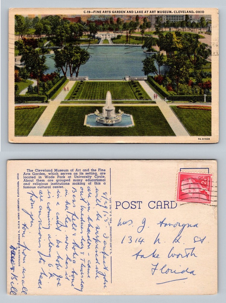 Cleveland, OH-Ohio, Fine Arts Garden Lake Art Museum Fountain Vintage Postcard