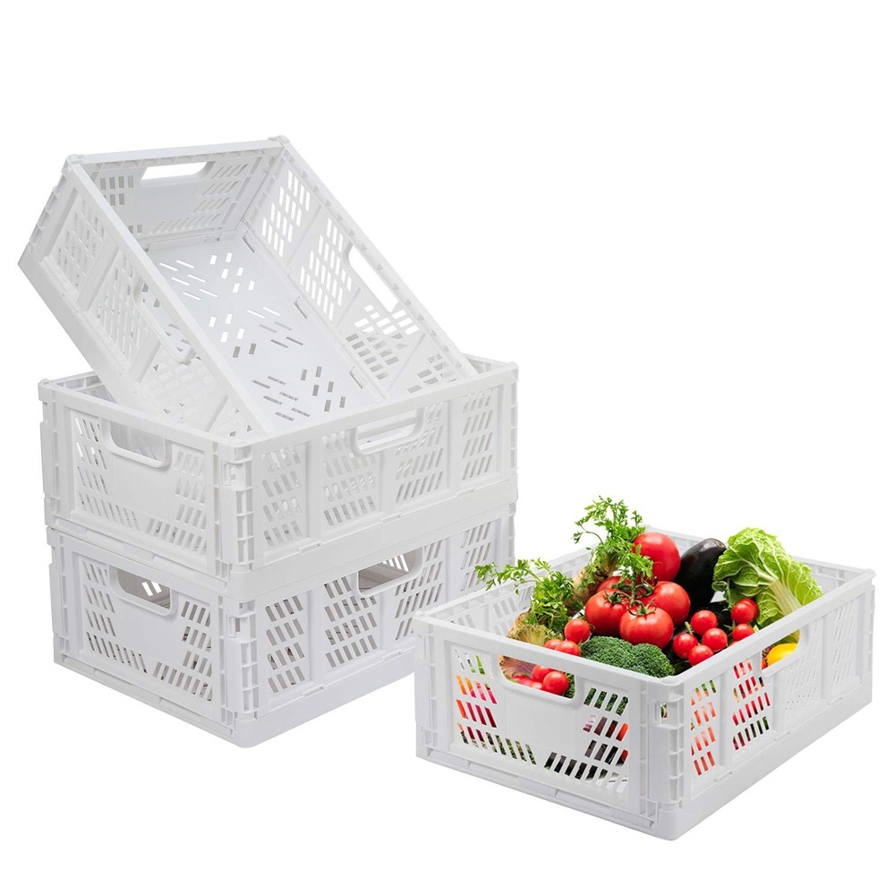 4-Pack Folding Storage Boxes Crate Collapsible Plastic Drawer Organizer , Sta...