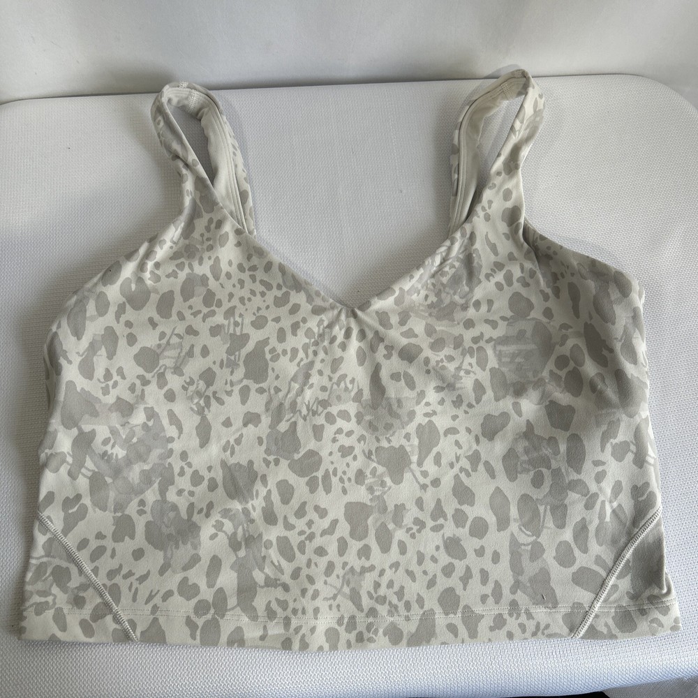 Lululemon Align Tank Womens Sz 12 White Cheetah Cropped Sports Bra Yoga No Pads*