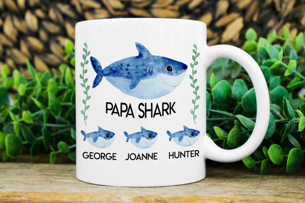 Papa Gifts Papa Shark Mug Custom Papa Mugs Mug With Kids Names Papa Est Mug Gift