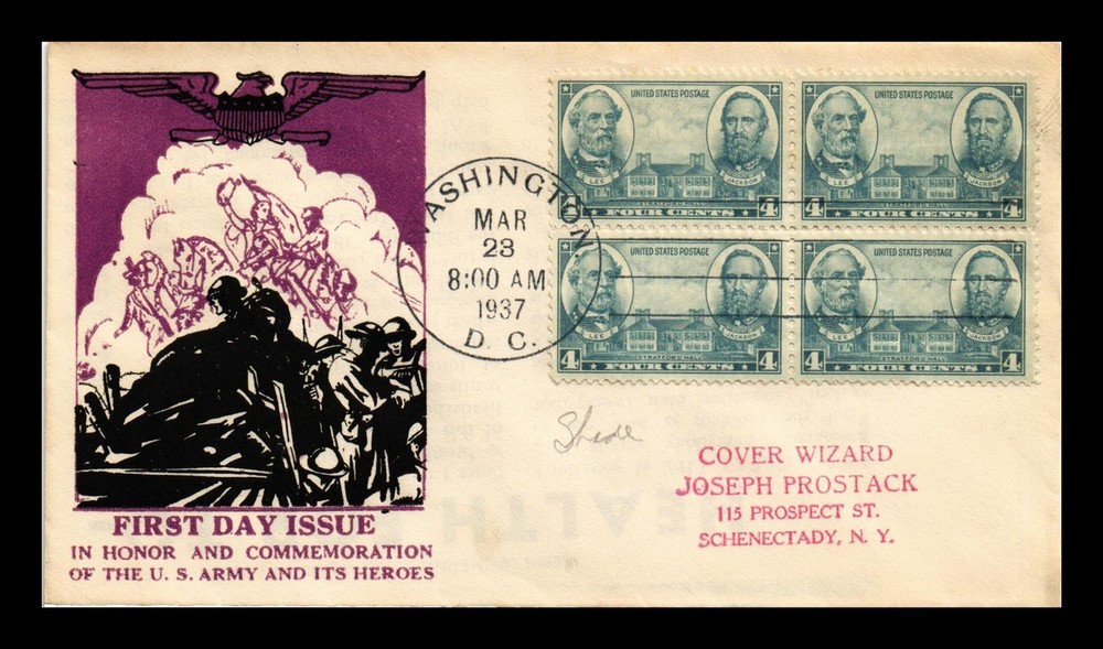 Dr Jim Stamps Us Cover Army Heroes Lee Jackson Fdc Scott 788 Block Of 4