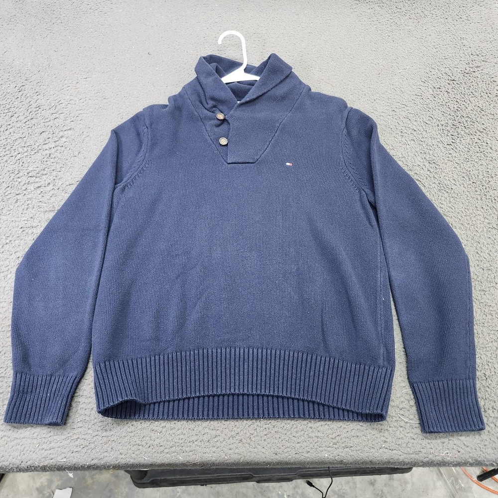 Tommy Hilfiger Sweater Mens Medium Navy Shawl Collar Button Knit Pullover