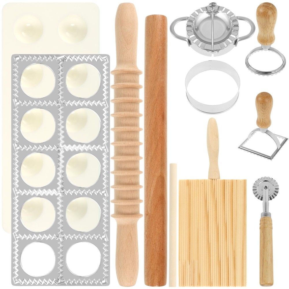 11-Piece Wooden Gnocchi Pasta Making Kit with Board, Cutter & Rolling Pin