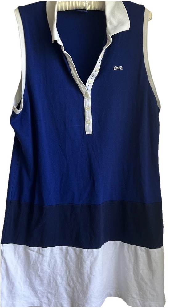 VTG Le Tigre Sleeveless Golf Polo Dress Women Blue White Color Block XL Cotton