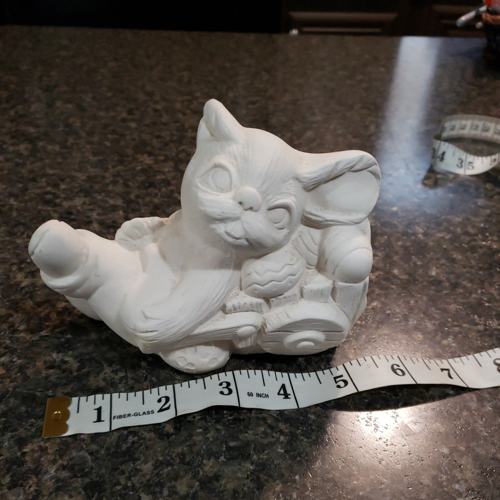 Ceramic Easter Bunny with wagon of eggs Unpainted