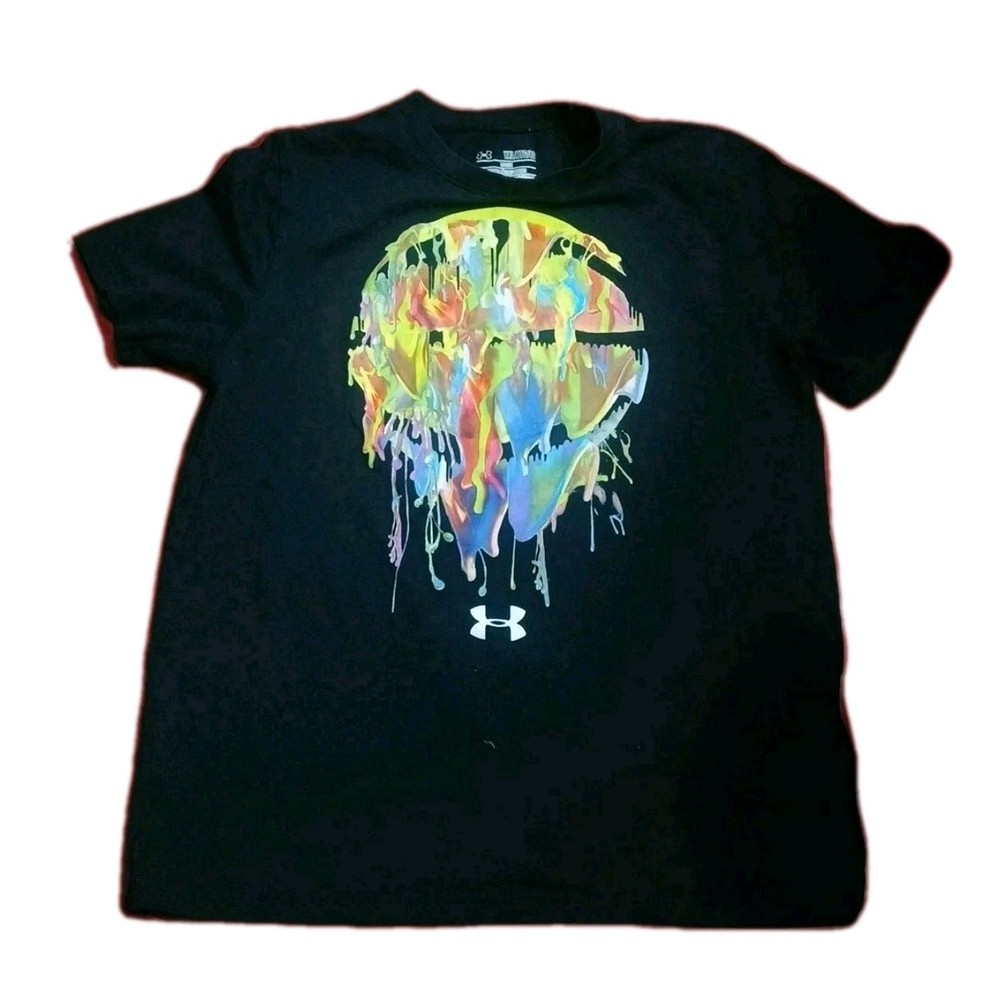 Under Armour Short Sleeve T-Shirt YXL Youth XL Black HeatGear Graphic Logo