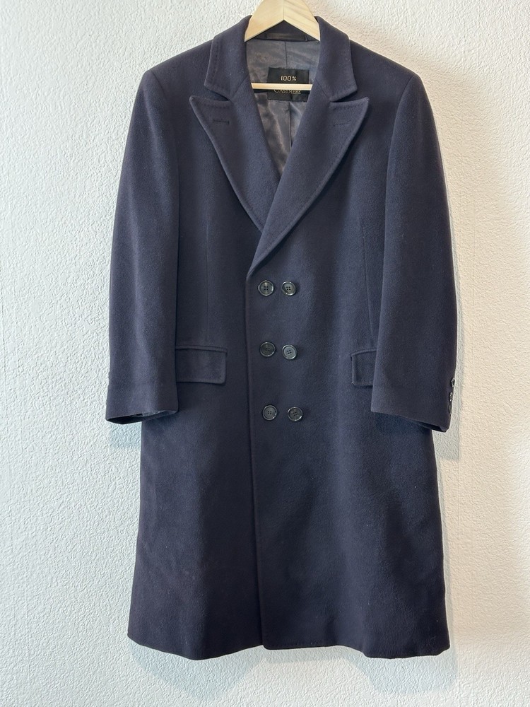 Barney’s New York Vintage Mens 100% Cashmere Navy Blue Topcoat Overcoat